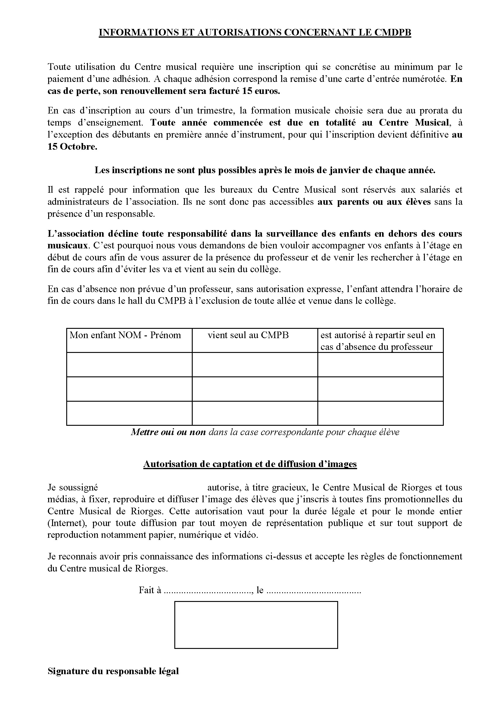 Inscription musique Informations , Verso