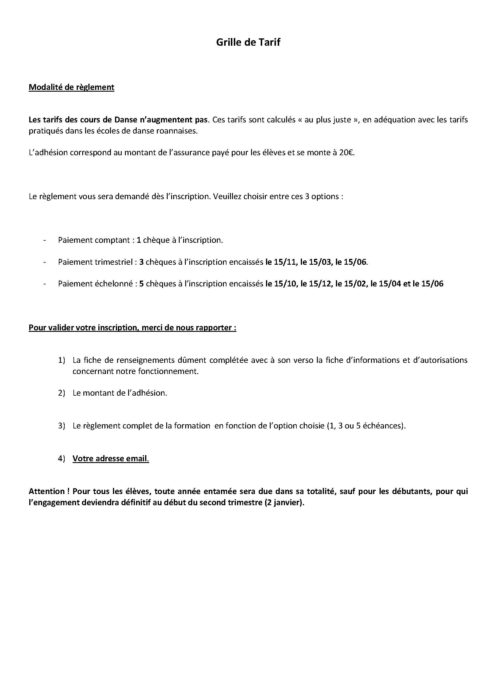 Tarifs Danse Verso Version def