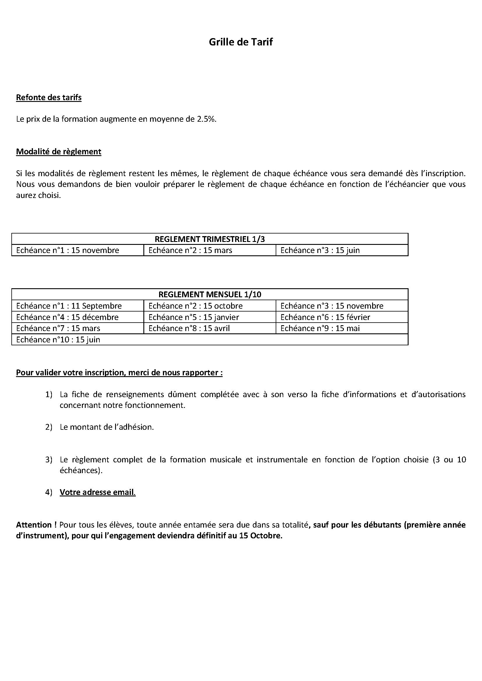 Tarifs musique version def, Verso