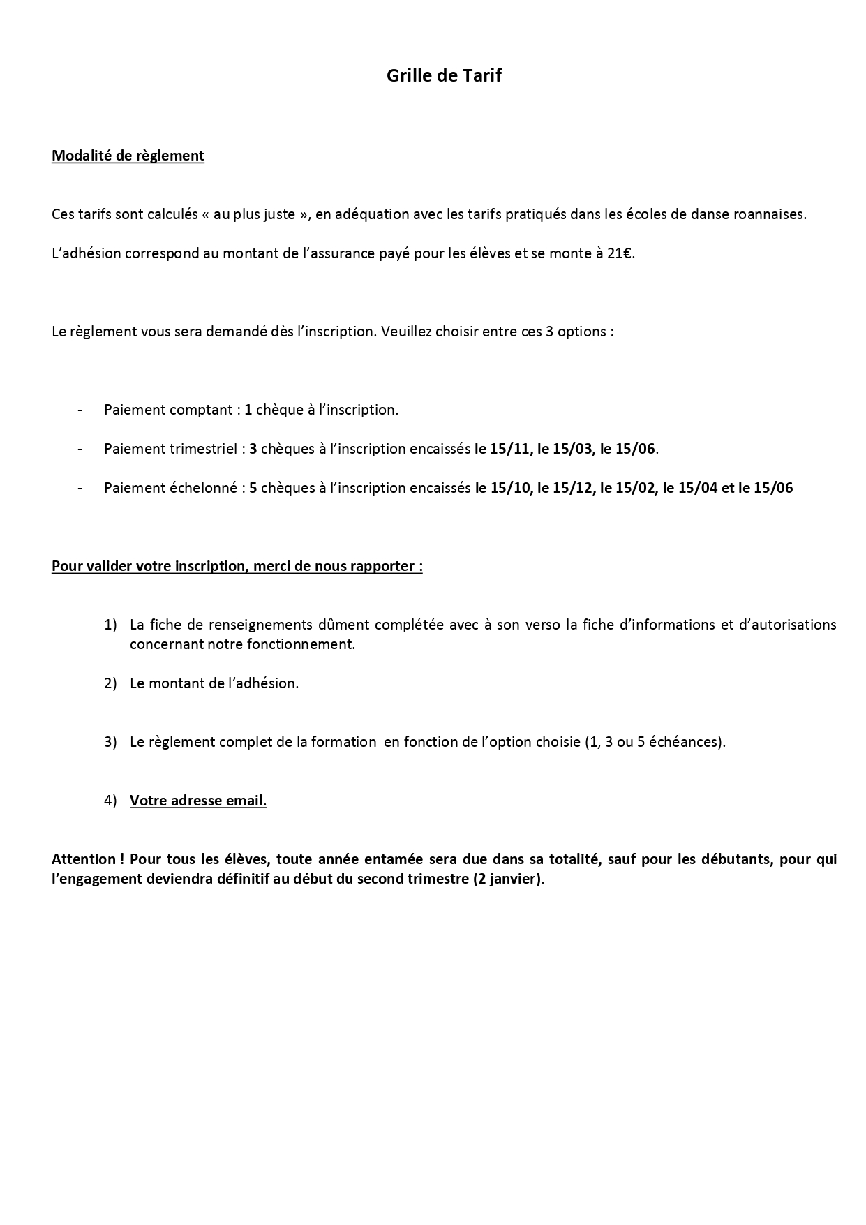 Danse informations Verso