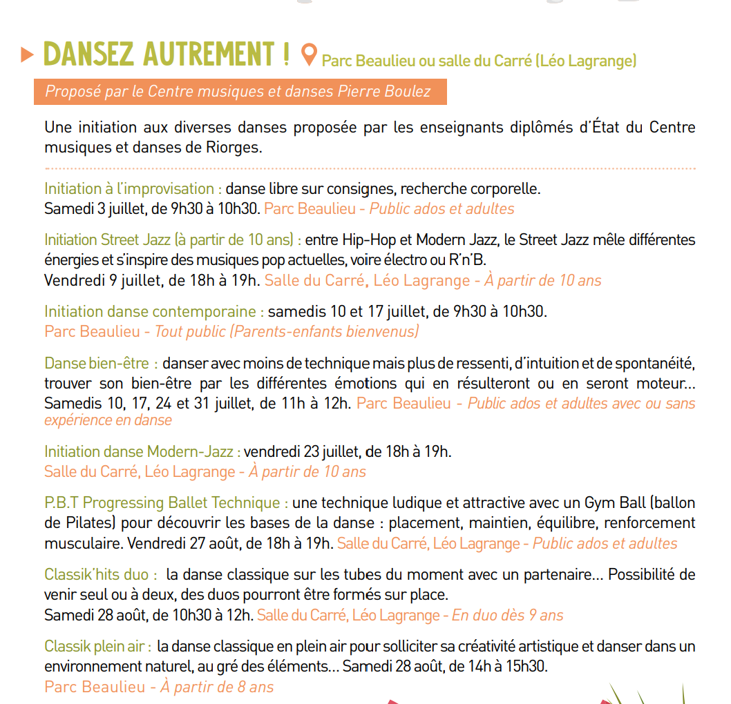 programme danse l'Eté à Riorges