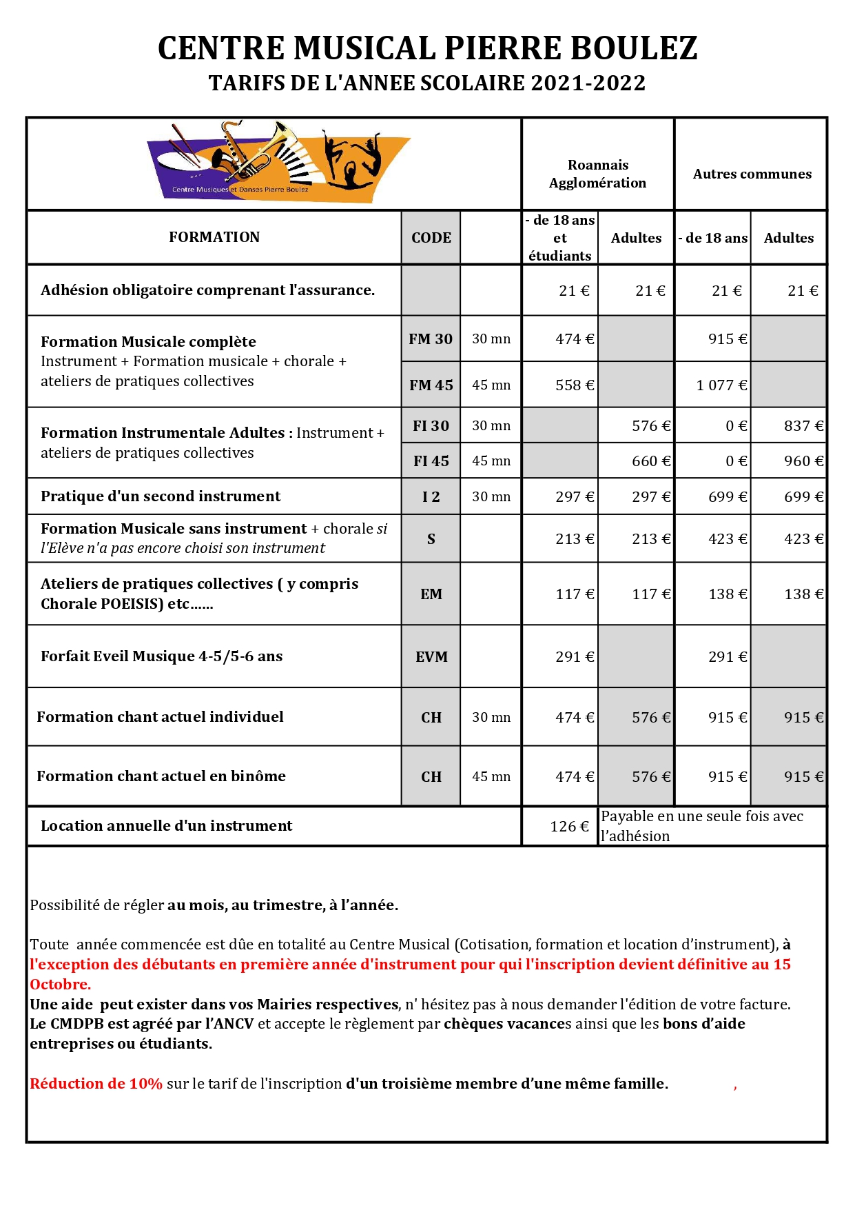 tarif Musique 2021-2022-Recto